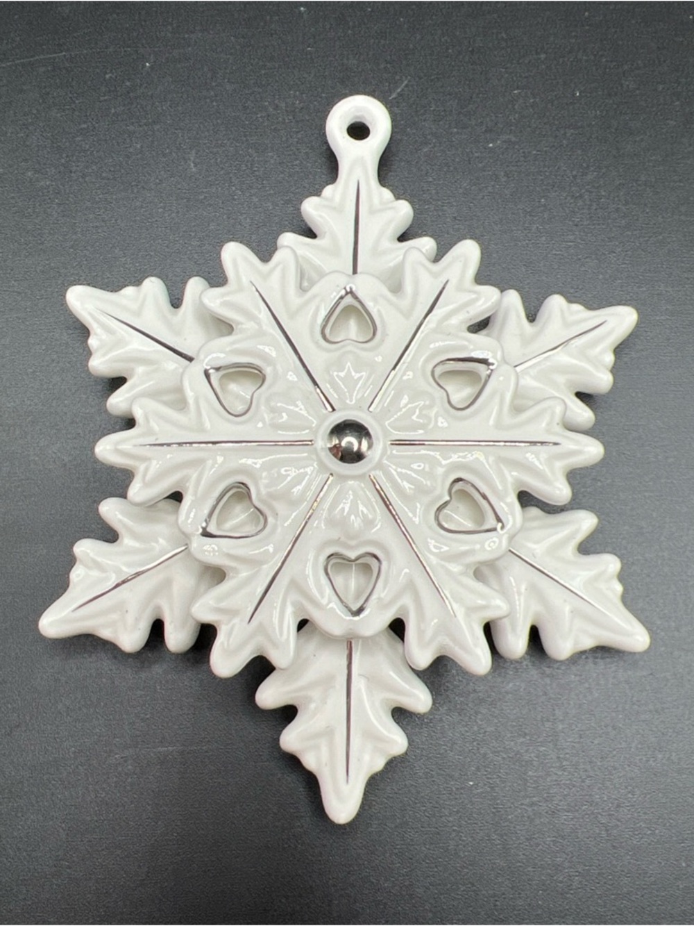 Pandora Snowflake White Ceramic Christmas Ornament Dated 2015 Limited Edition